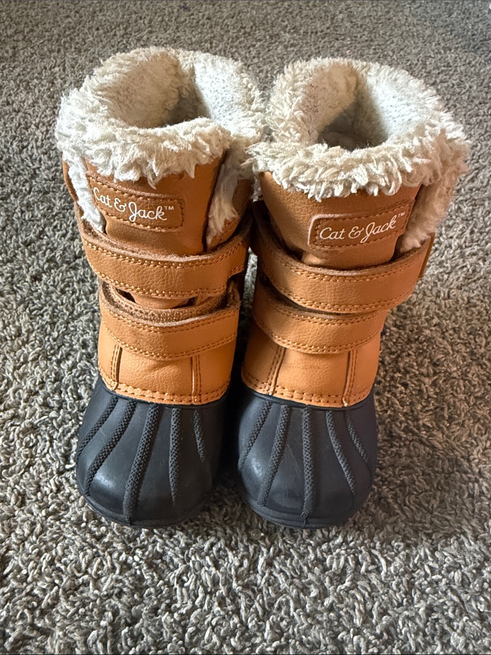 Cat & Jack Tan and Black Kids' Faux Fur Winter Boots